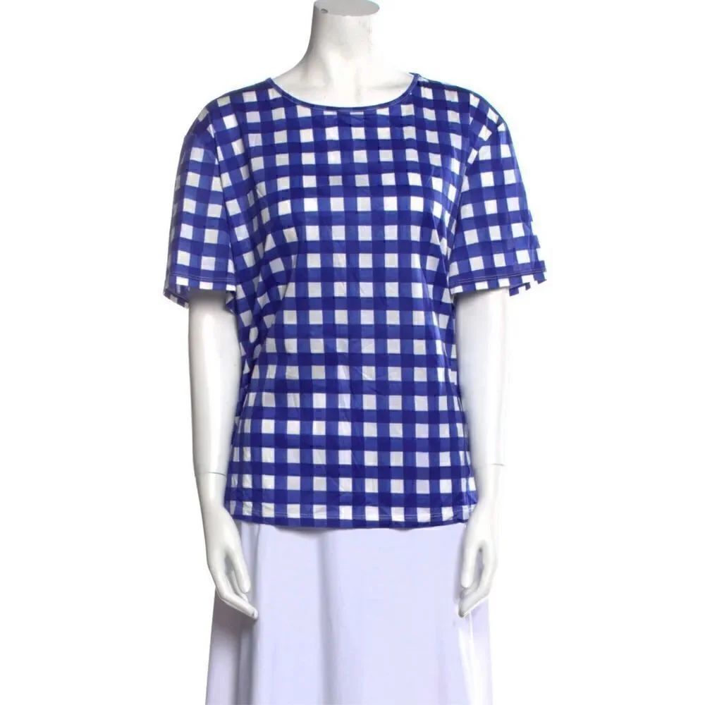 New EST 1946 blue and white plaid long sleeve shirt size Large